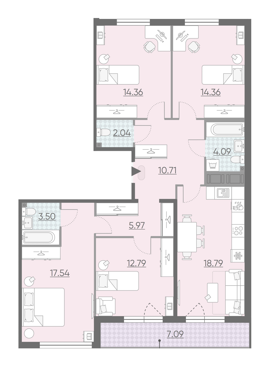 Четырехкомнатная квартира в : площадь 107.7 м2 , этаж: 13 – купить в Санкт-Петербурге